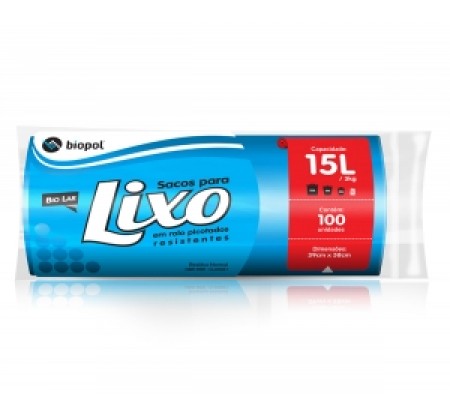 Saco de Lixo Biolar Azul 15 Litros 100un