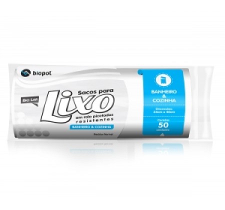 Saco de Lixo Biolar Branco Banheiro e Cozinha 50un
